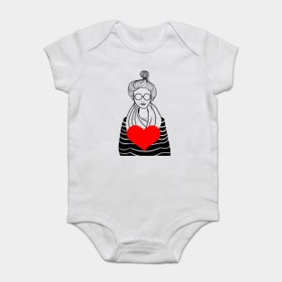 Stylish girl with scarf and big heart Baby Bodysuit